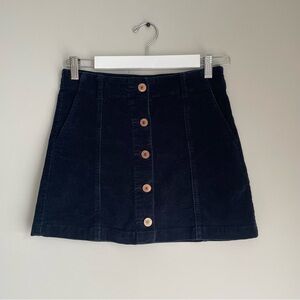 Forever 21 Navy Corduroy A-Line Button Up Mini Skirt